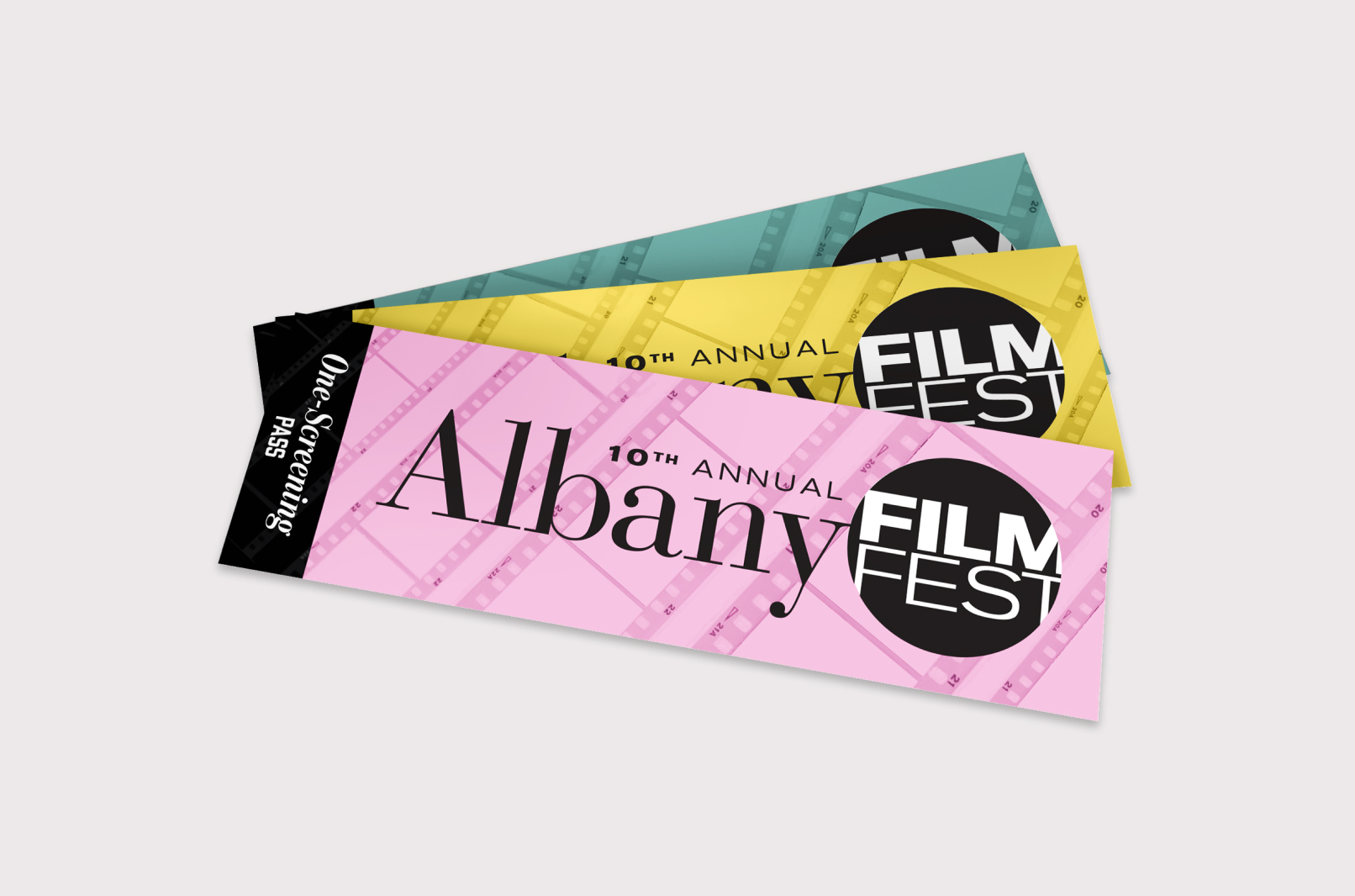 Mockups of tickets for the 10th Annual Albany FilmFest